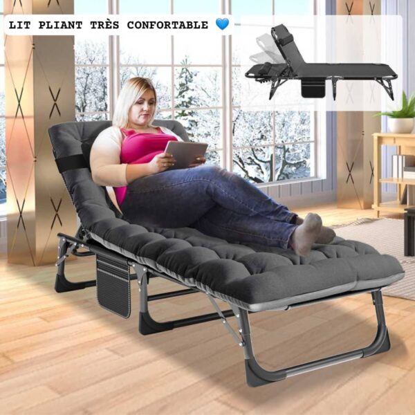 Lit Pliant de Camping Extérieur Robuste avec Matelas