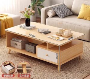 Table Basse en Bois avec Tiroir