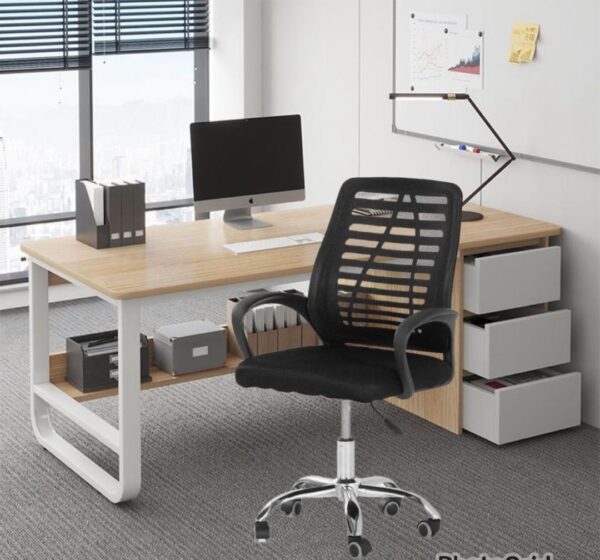 Bureau Moderne en Bois avec 3 Tiroirs + Chaise à Roulettes