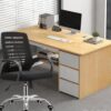 Bureau Moderne en Bois avec 3 Tiroirs + Chaise à Roulettes